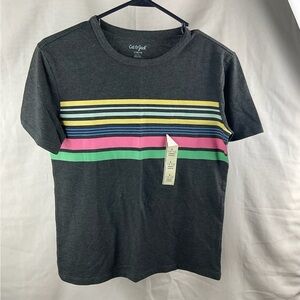 Cat & Jack Short Sleeve Tee - Charcoal with Vibrant Stripes